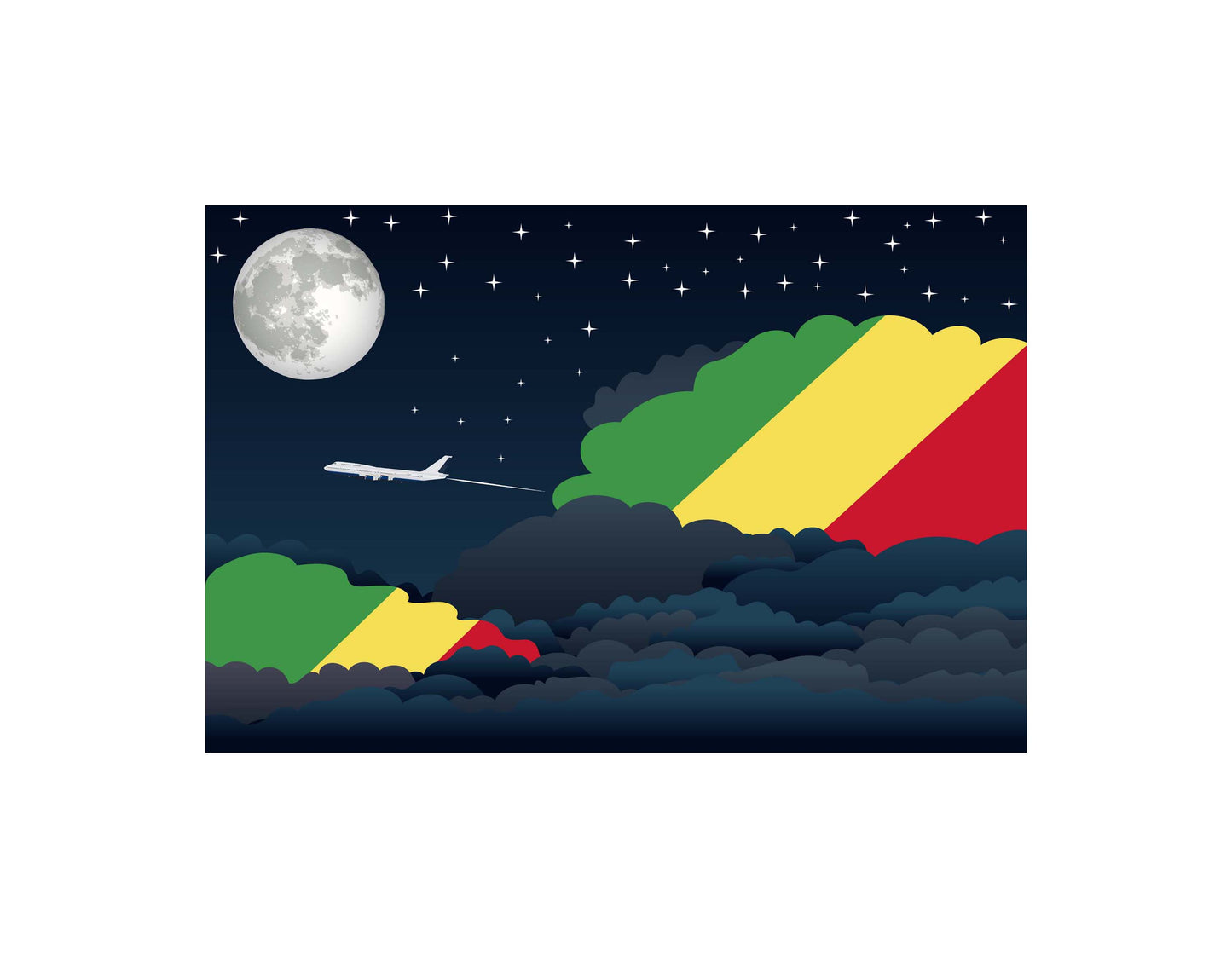 Congo Republic of the Airplane Night Clouds Vector Illustrations | Aviation Night Sky Collection