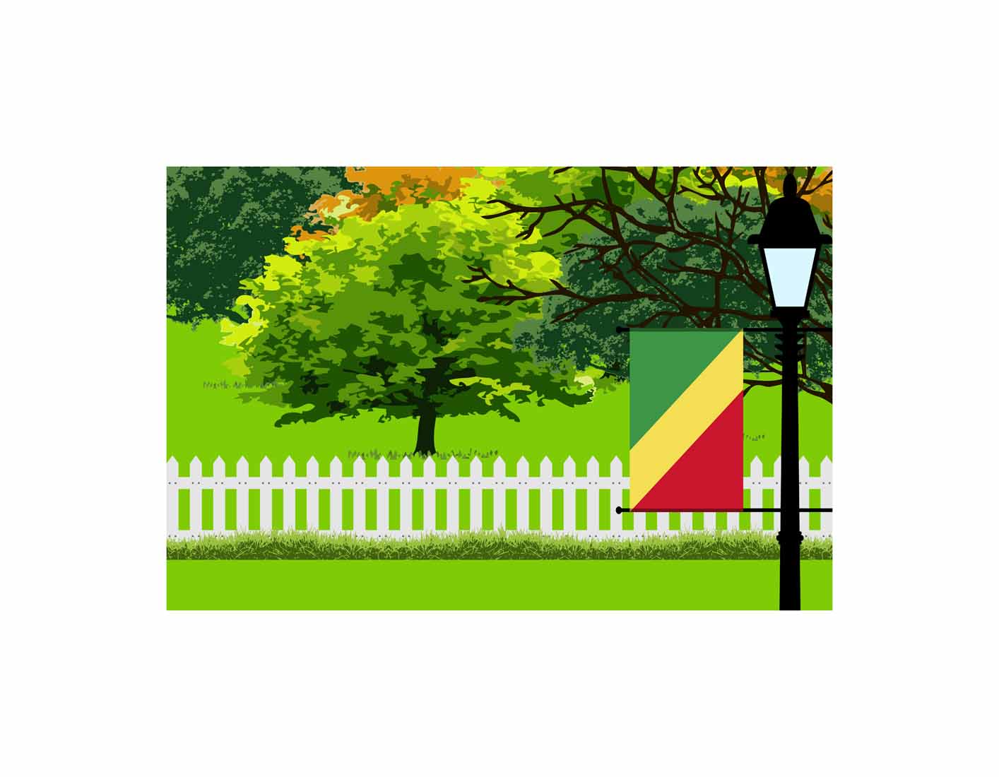 Congo Republic of the Home Town Trees Landscape Moon Night Vector Illustrations