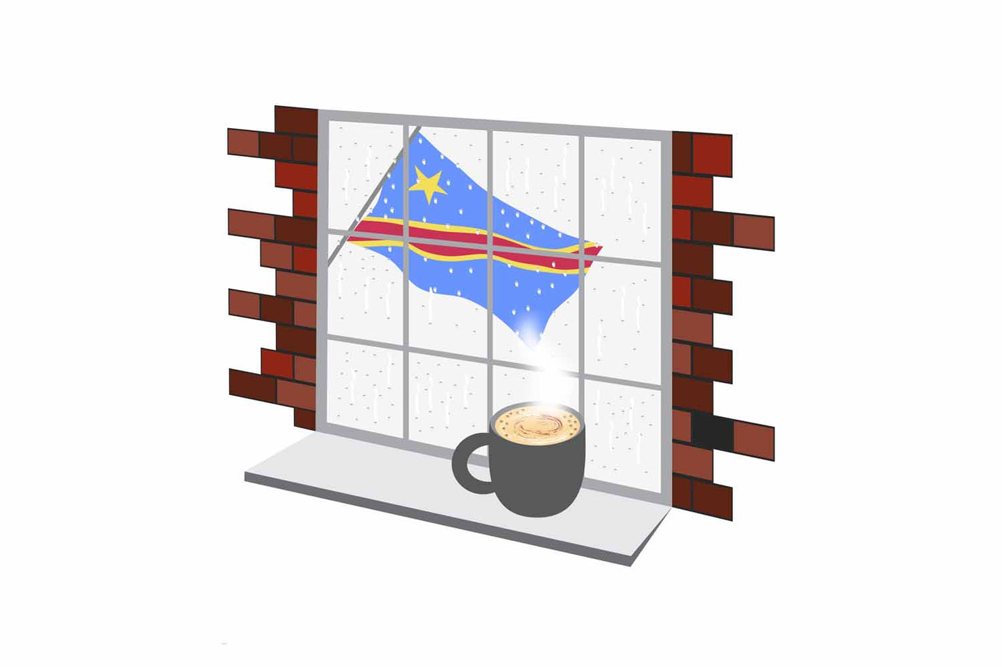 Congo Democratic Republic of the Coffee Rain Window Vector Illustration | Cozy Café Scene