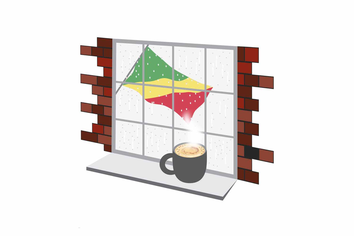 Congo Republic of the Coffee Rain Window Vector Illustration | Cozy Café Scene