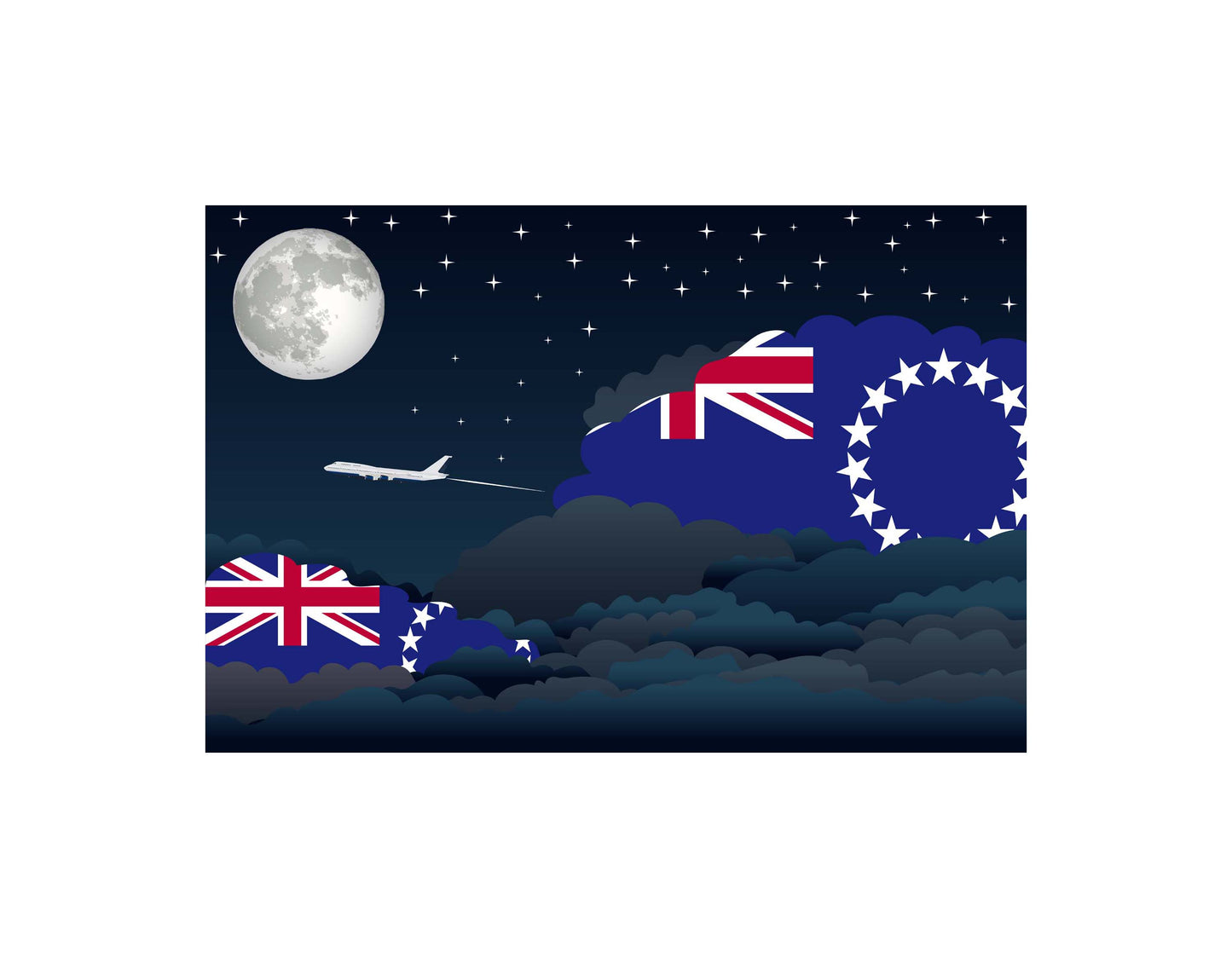 Cook Islands Airplane Night Clouds Vector Illustrations | Aviation Night Sky Collection
