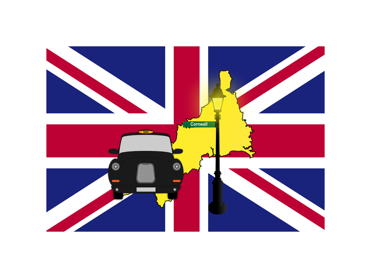 Cornwall United Kingdom Black Taxi Vector Illustrations | Iconic London Taxi Collection