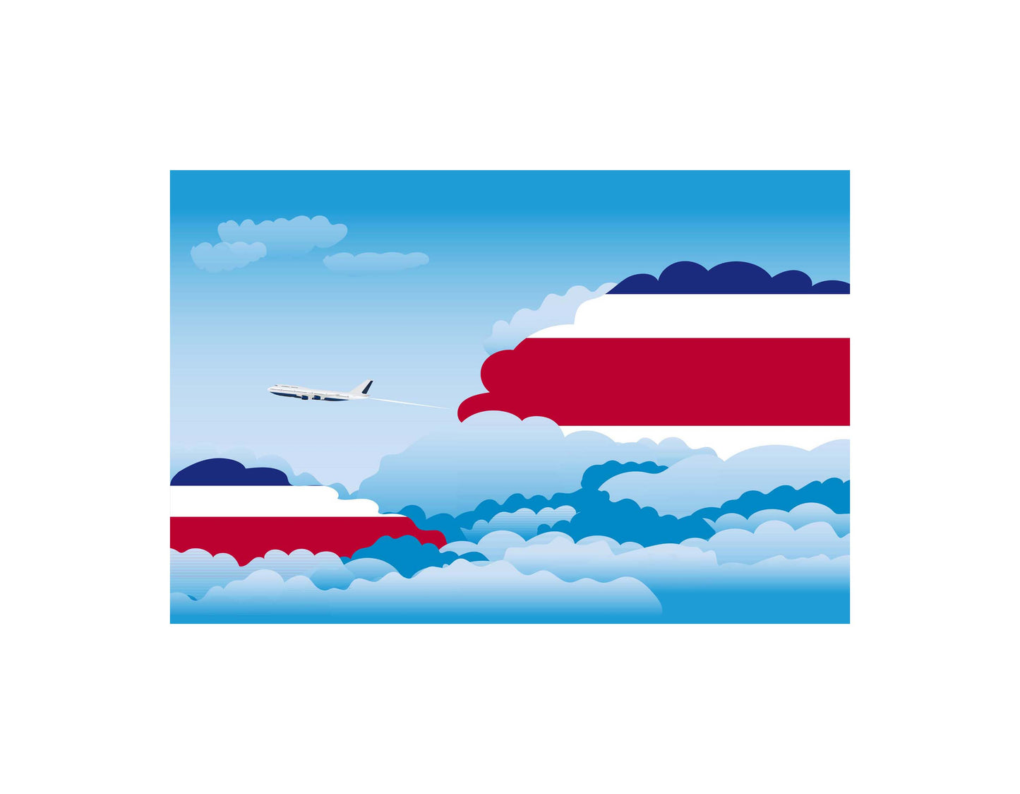 Costa Rica Airplane Day Clouds Vector Illustration | Travel & Aviation Sky Scene