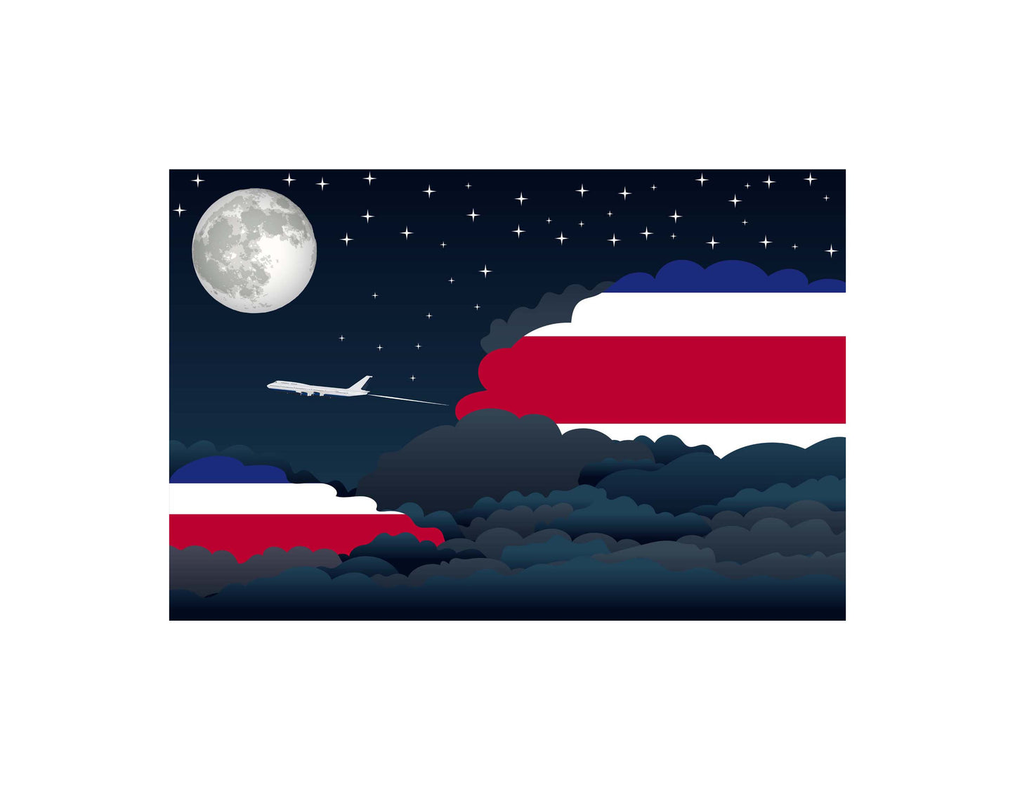 Costa Rica Airplane Night Clouds Vector Illustrations | Aviation Night Sky Collection