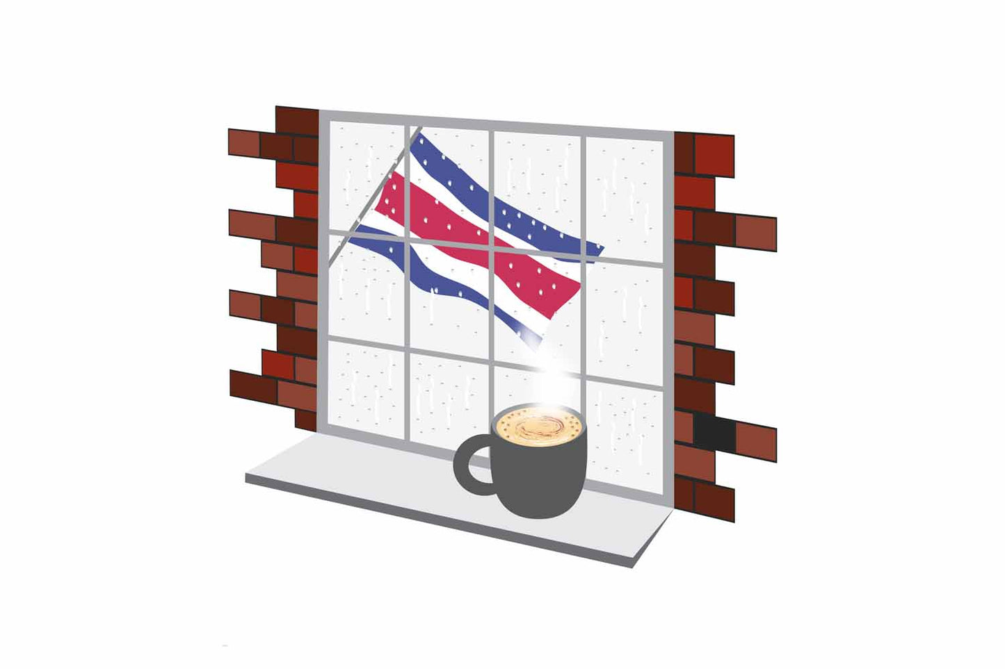 Costa Rica Coffee Rain Window Vector Illustration | Cozy Café Scene