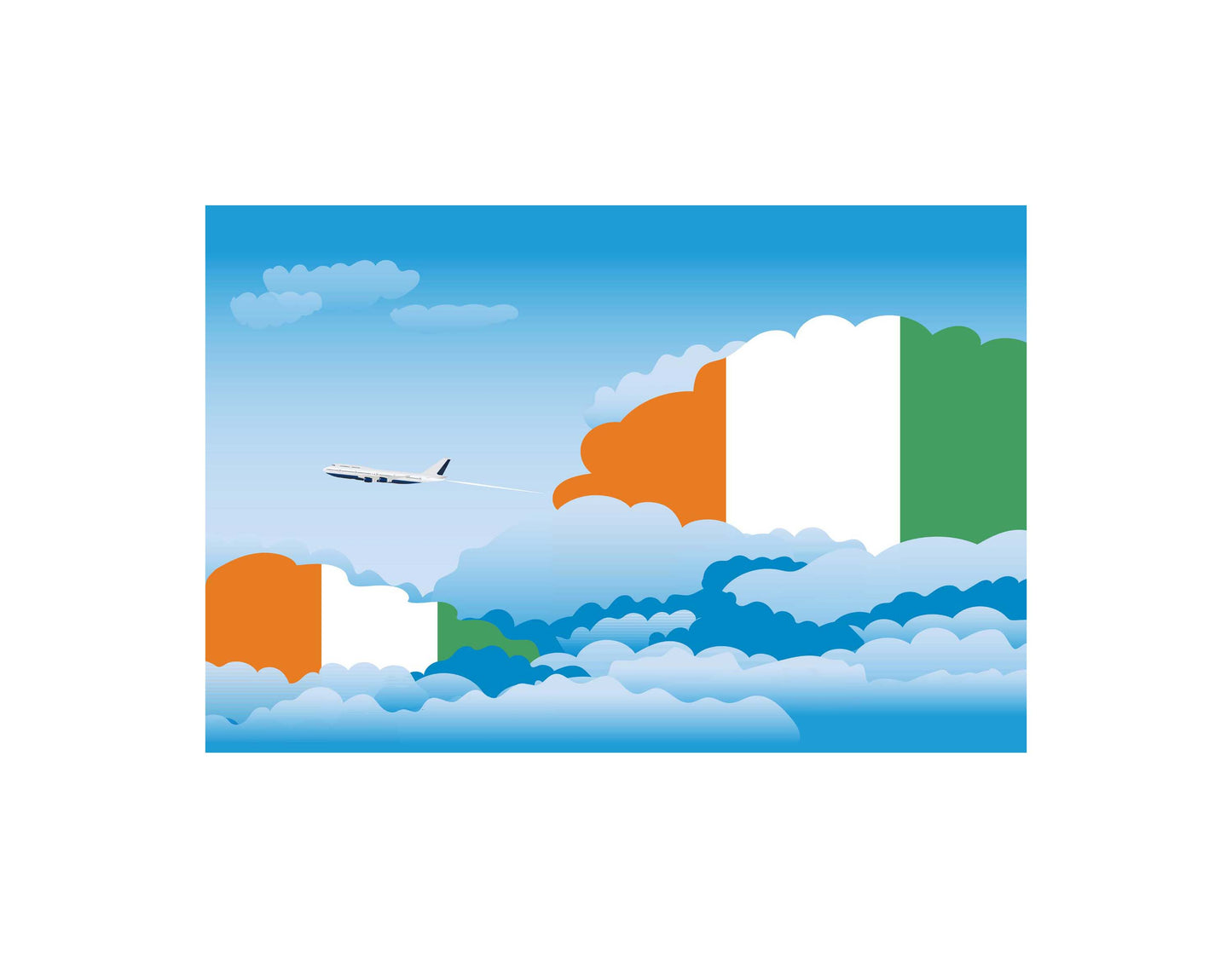 Cote D'Ivoire Airplane Day Clouds Vector Illustration | Travel & Aviation Sky Scene