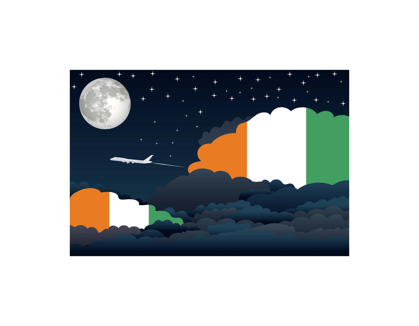 Cote D'Ivoire Airplane Night Clouds Vector Illustrations | Aviation Night Sky Collection