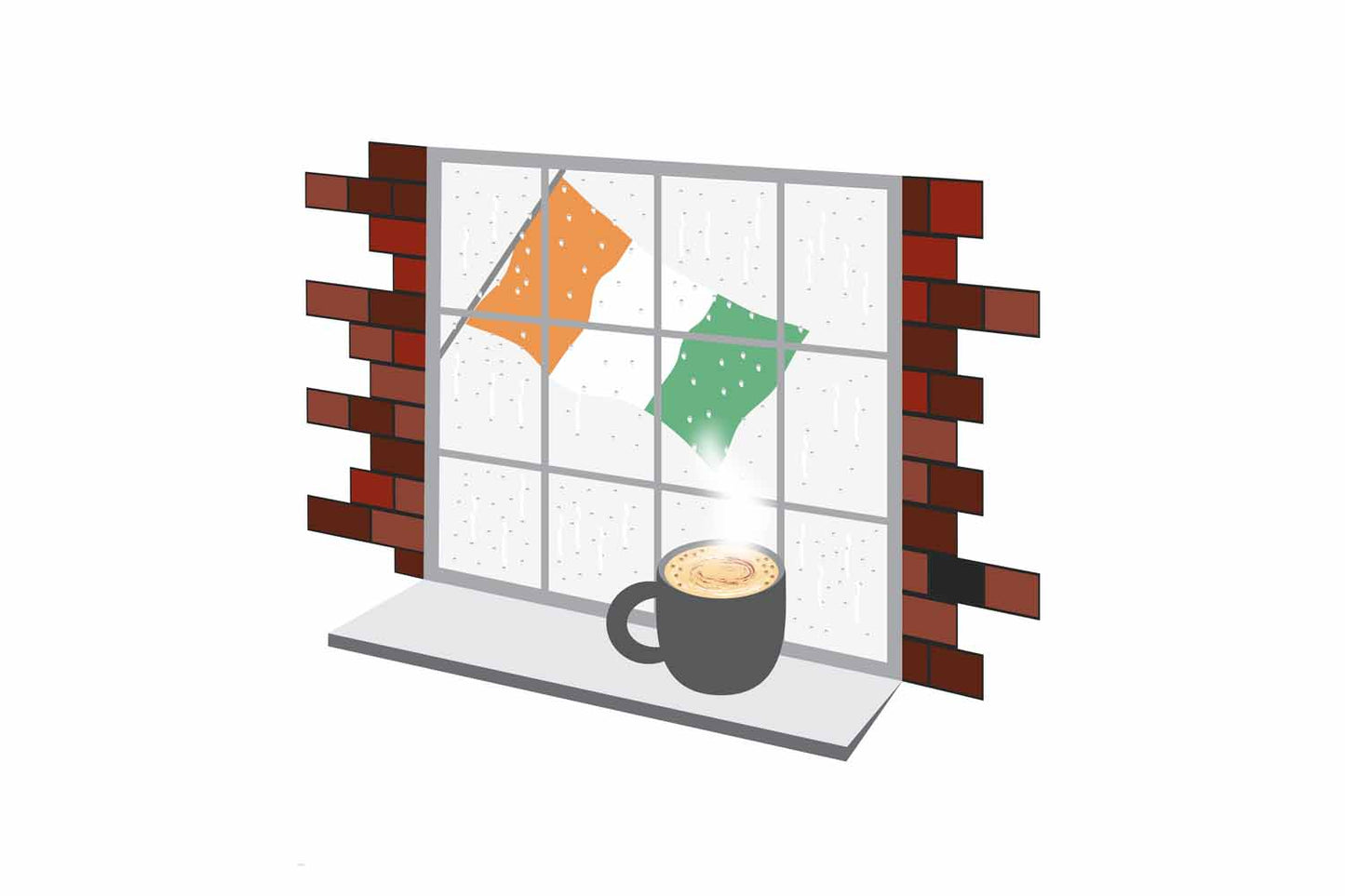 Cote DIvoire Coffee Rain Window Vector Illustration | Cozy Café Scene