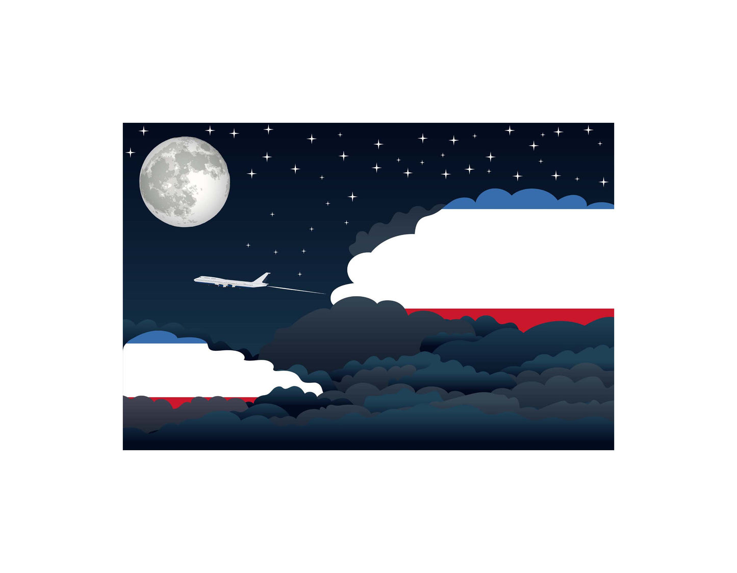 Crimea Airplane Night Clouds Vector Illustrations | Aviation Night Sky Collection