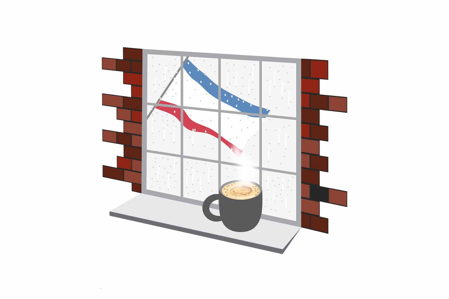 Crimea Coffee Rain Window Vector Illustration | Cozy Café Scene