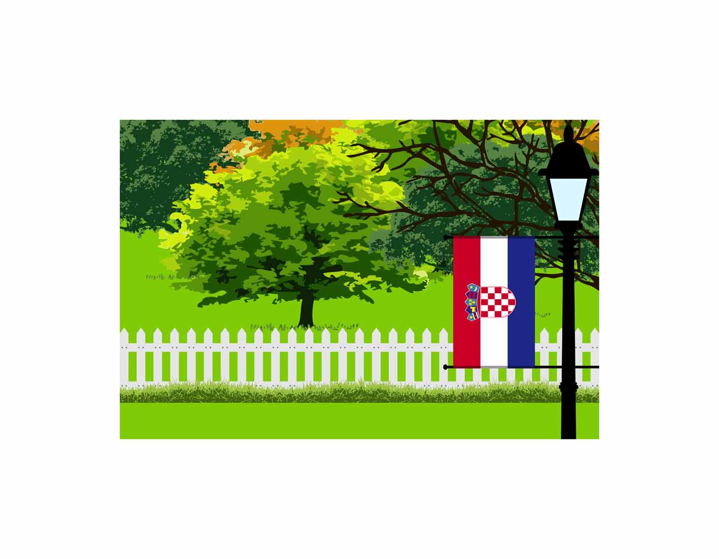 Croatia Home Town Trees Landscape Moon Night Vector Illustrations