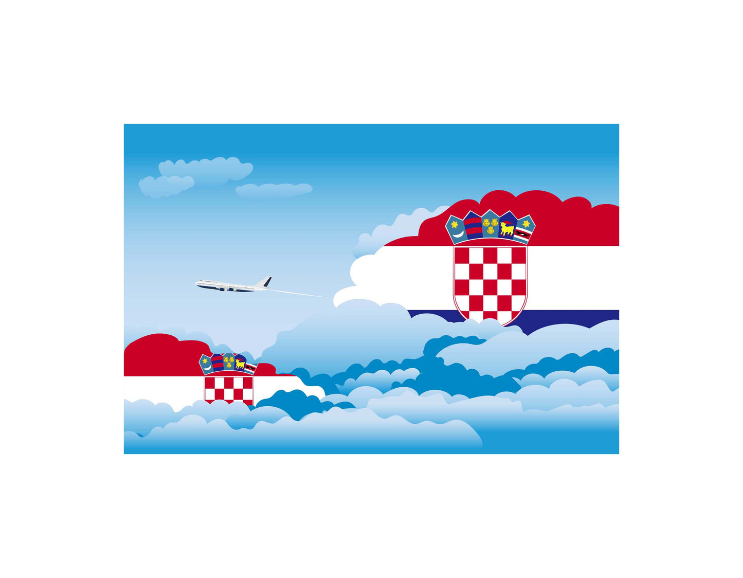 Croatia Airplane Day Clouds Vector Illustration | Travel & Aviation Sky Scene