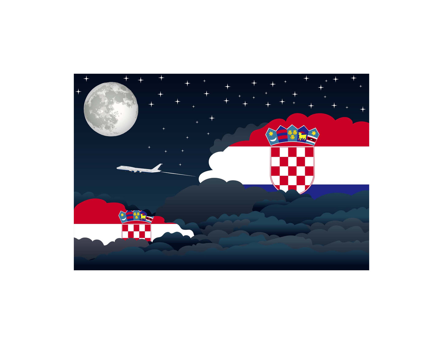 Croatia Airplane Night Clouds Vector Illustrations | Aviation Night Sky Collection