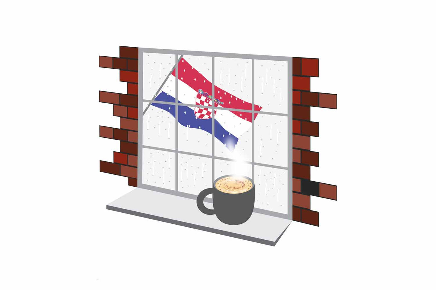 Croatia Coffee Rain Window Vector Illustration | Cozy Café Scene