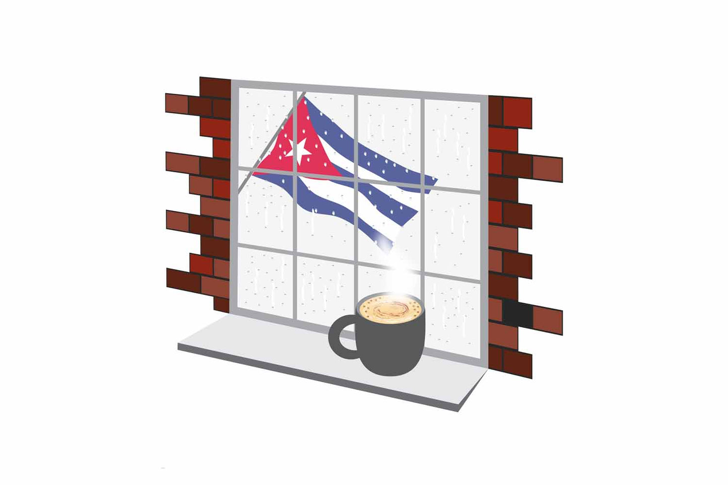 Cuba Coffee Rain Window Vector Illustration | Cozy Café Scene