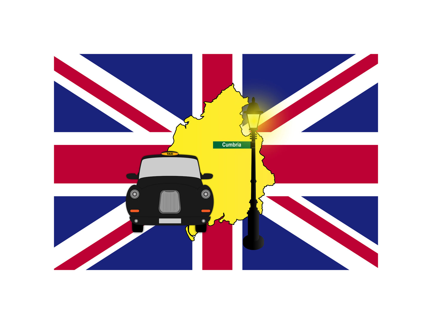 Cumbria United Kingdom Black Taxi Vector Illustrations | Iconic London Taxi Collection
