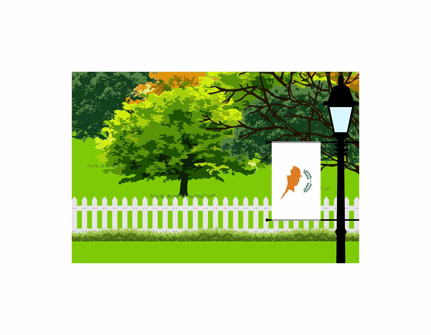 Cyprus Home Town Trees Landscape Moon Night Vector Illustrations