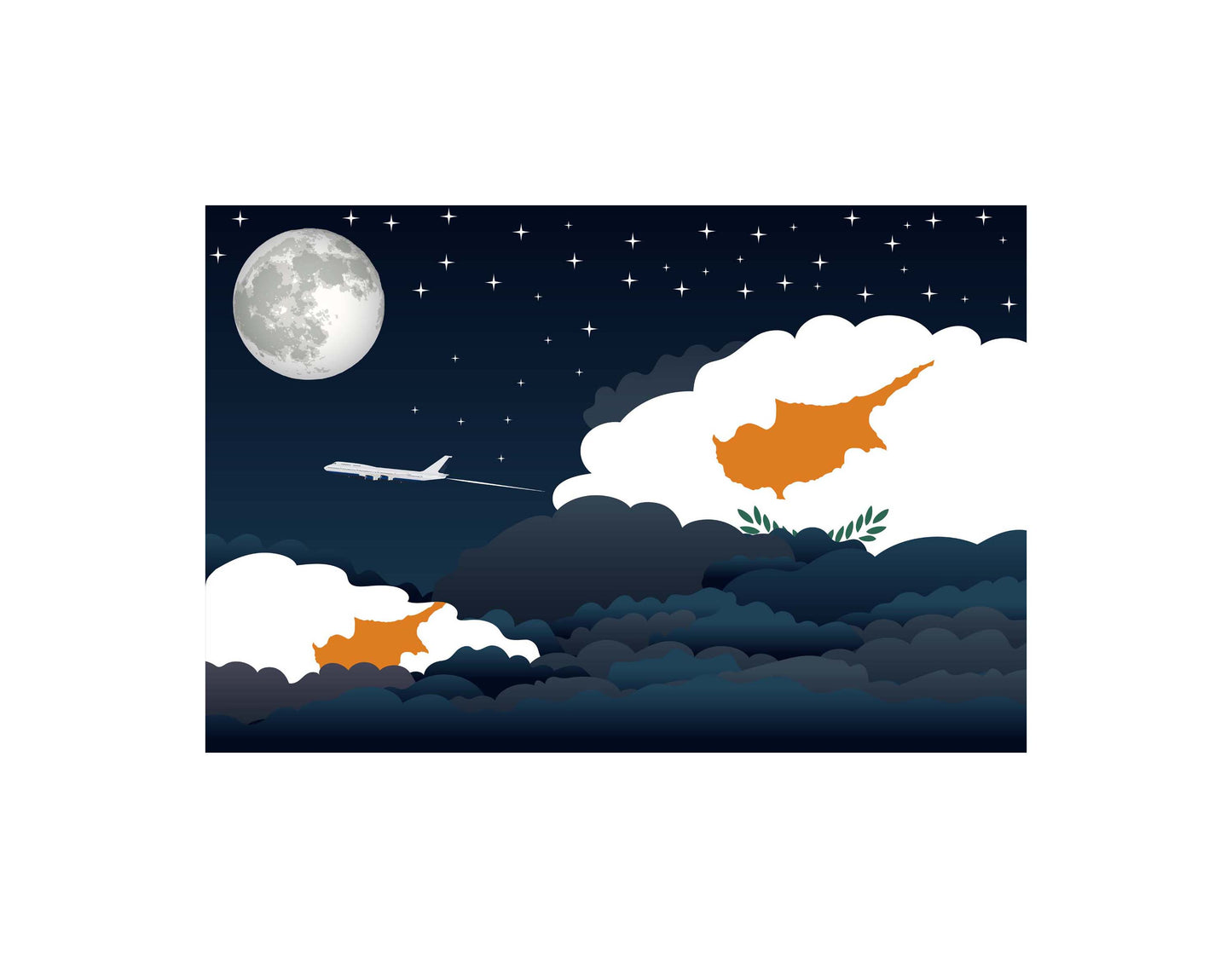 Cyprus Airplane Night Clouds Vector Illustrations | Aviation Night Sky Collection