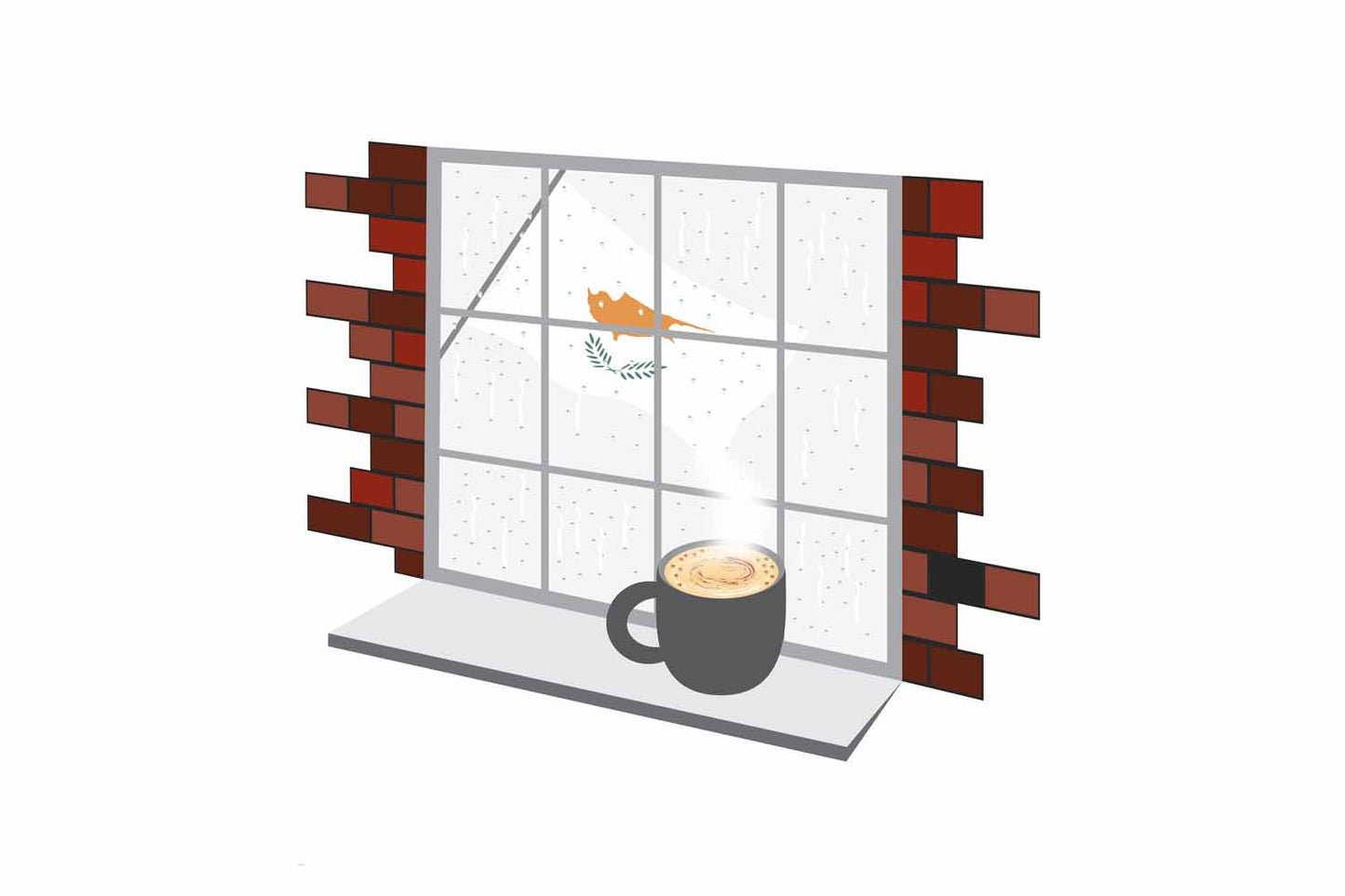 Cyprus Coffee Rain Window Vector Illustration | Cozy Café Scene