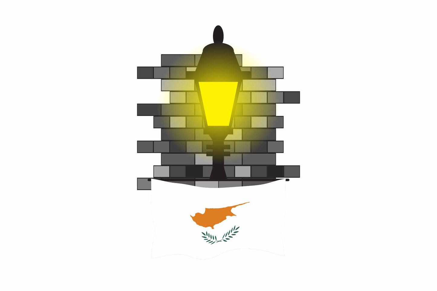 Cyprus World Street Lamp Bricks Dark Night Vector Illustrations | Moonlit Urban Landscape Collection
