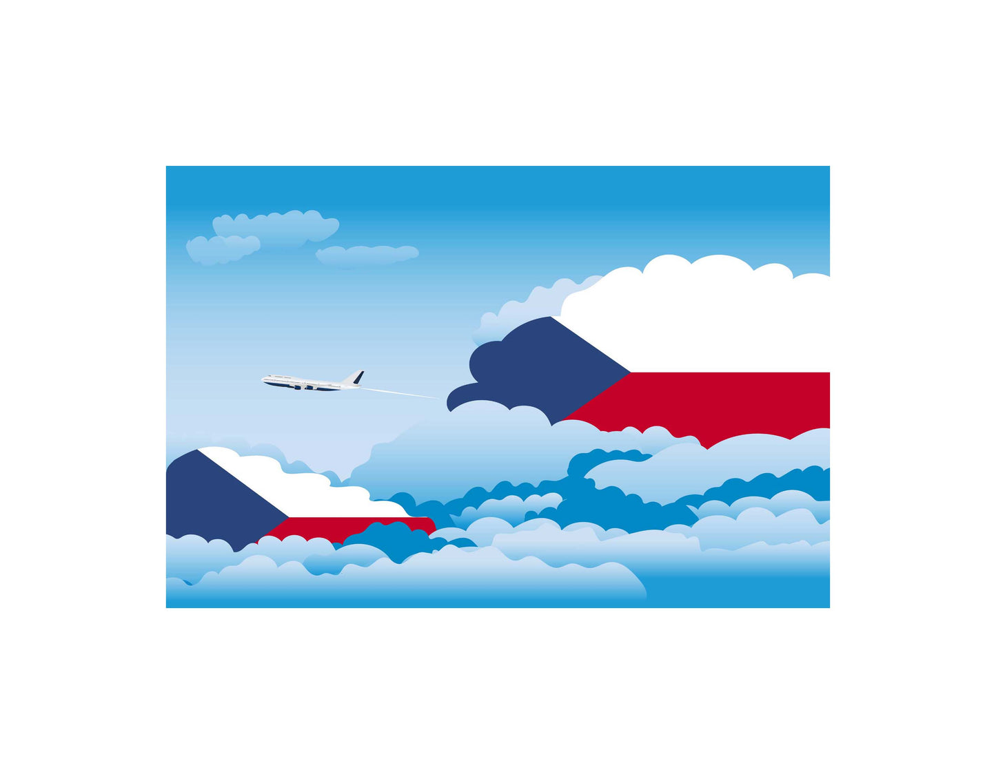 Czech Republic Airplane Day Clouds Vector Illustration | Travel & Aviation Sky Scene