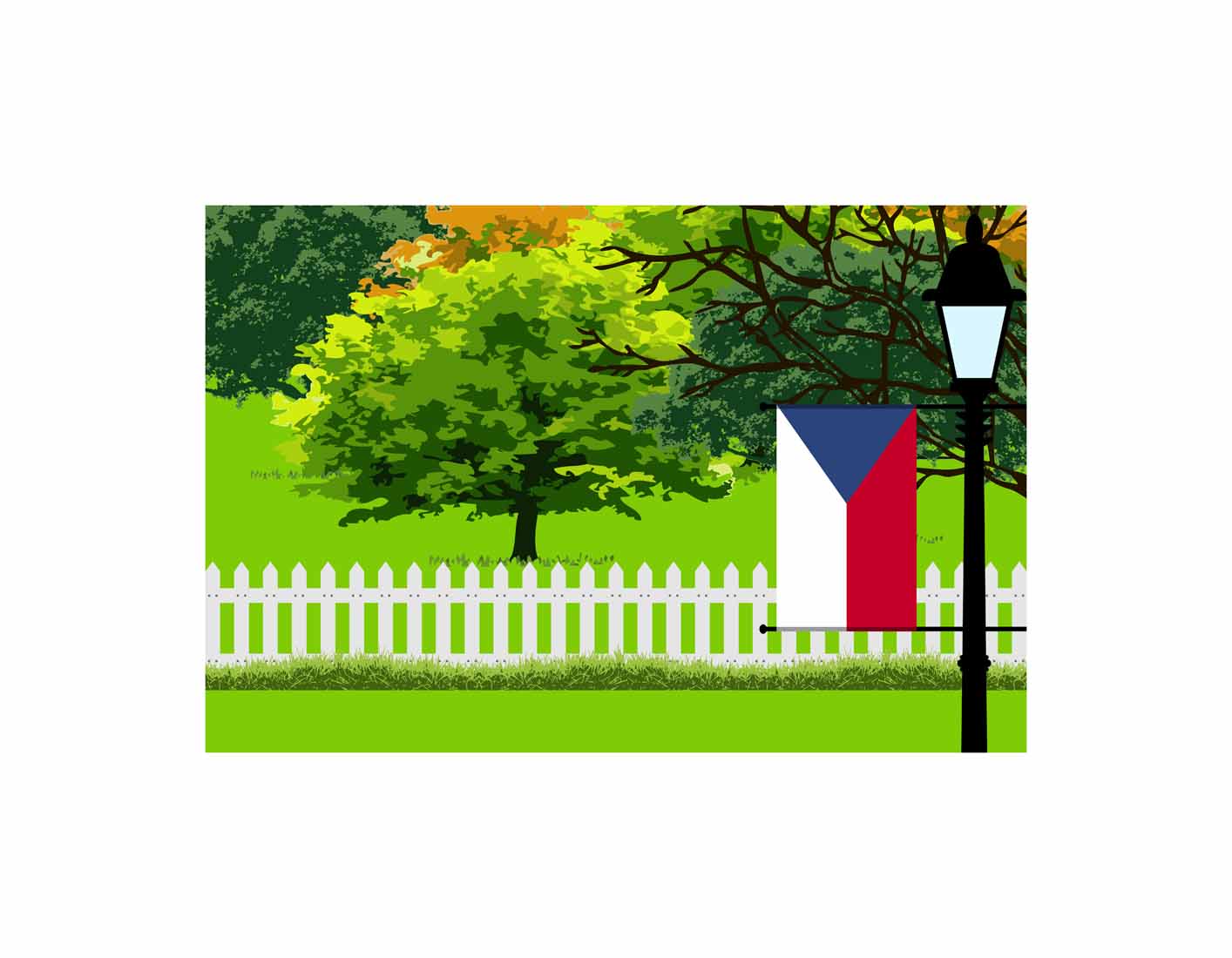 Czech Republic Home Town Trees Landscape Moon Night Vector Illustrations