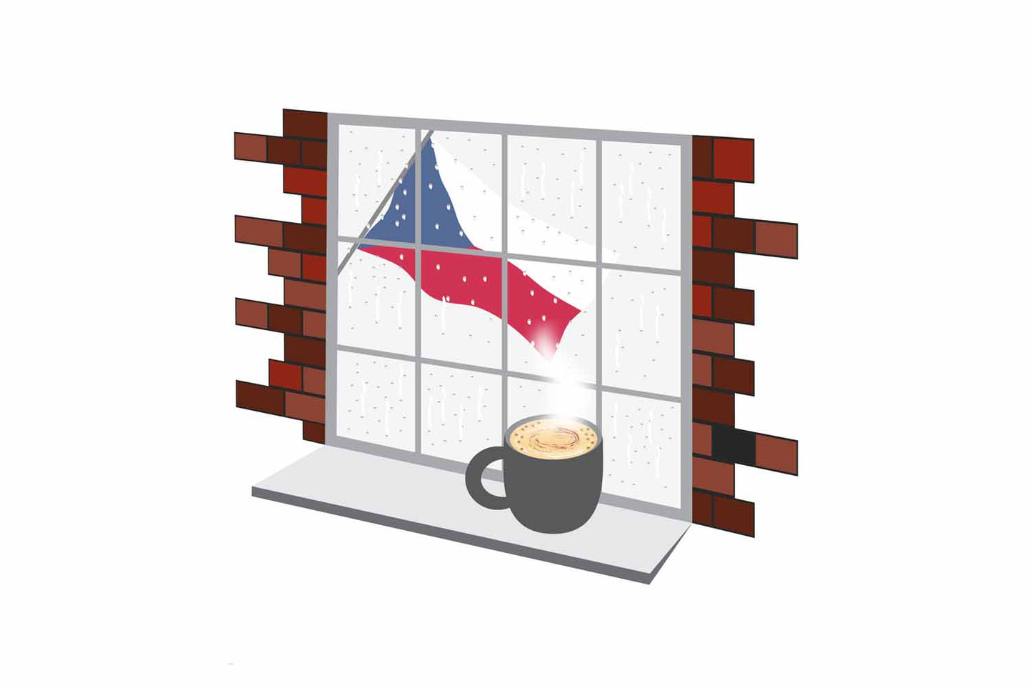 Czech Republic Coffee Rain Window Vector Illustration | Cozy Café Scene