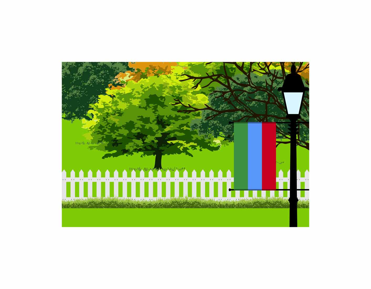 Dagestan Trees Street Lamp Vector Illustration