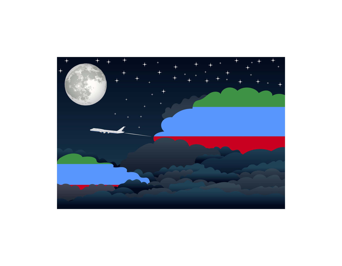 Dagestan Airplane Night Clouds Vector Illustrations | Aviation Night Sky Collection