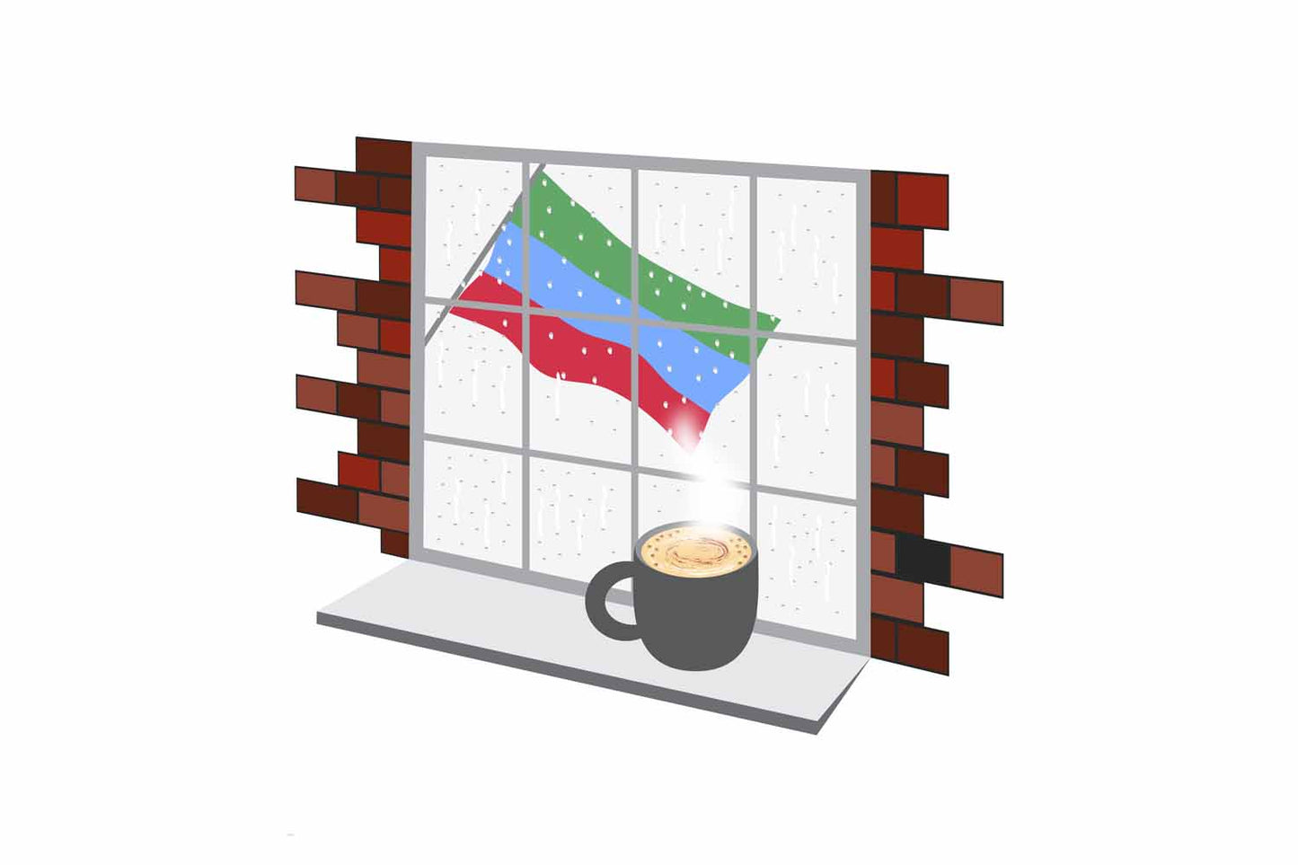 Dagestan Coffee Rain Window Vector Illustration | Cozy Café Scene