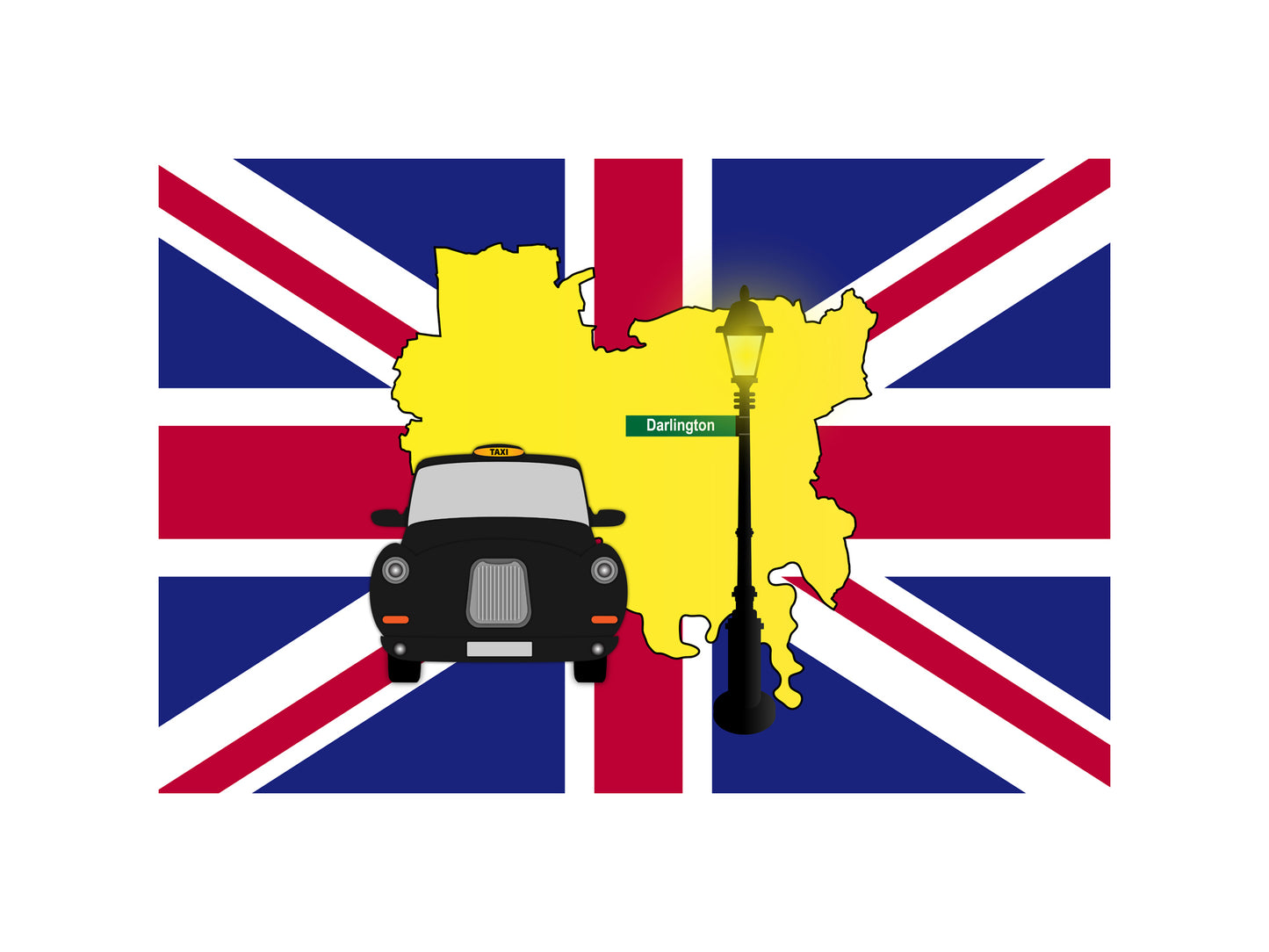 Darlington United Kingdom Black Taxi Vector Illustrations | Iconic London Taxi Collection