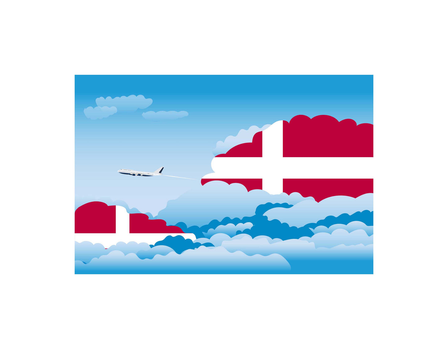 Denmark Airplane Day Clouds Vector Illustration | Travel & Aviation Sky Scene