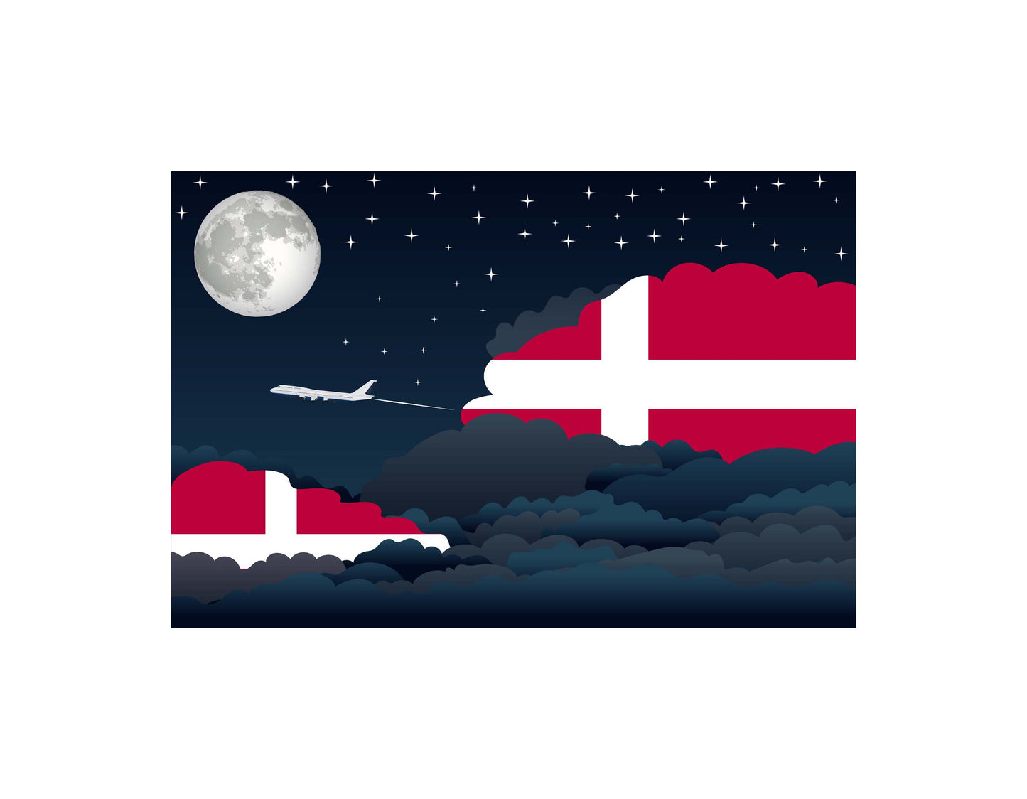 Denmark Airplane Night Clouds Vector Illustrations | Aviation Night Sky Collection
