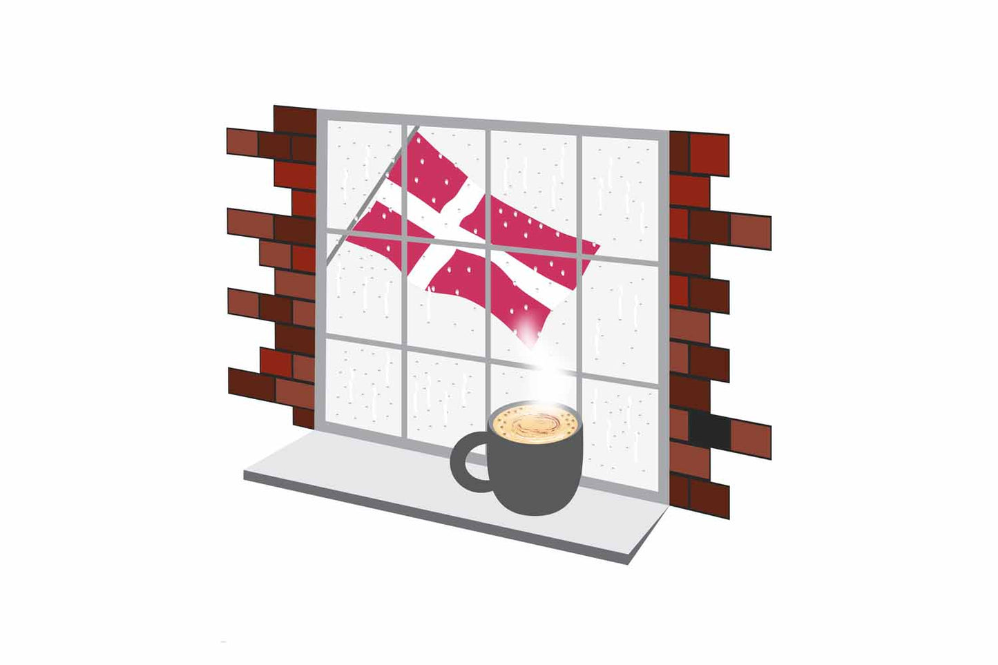 Denmark Coffee Rain Window Vector Illustration | Cozy Café Scene