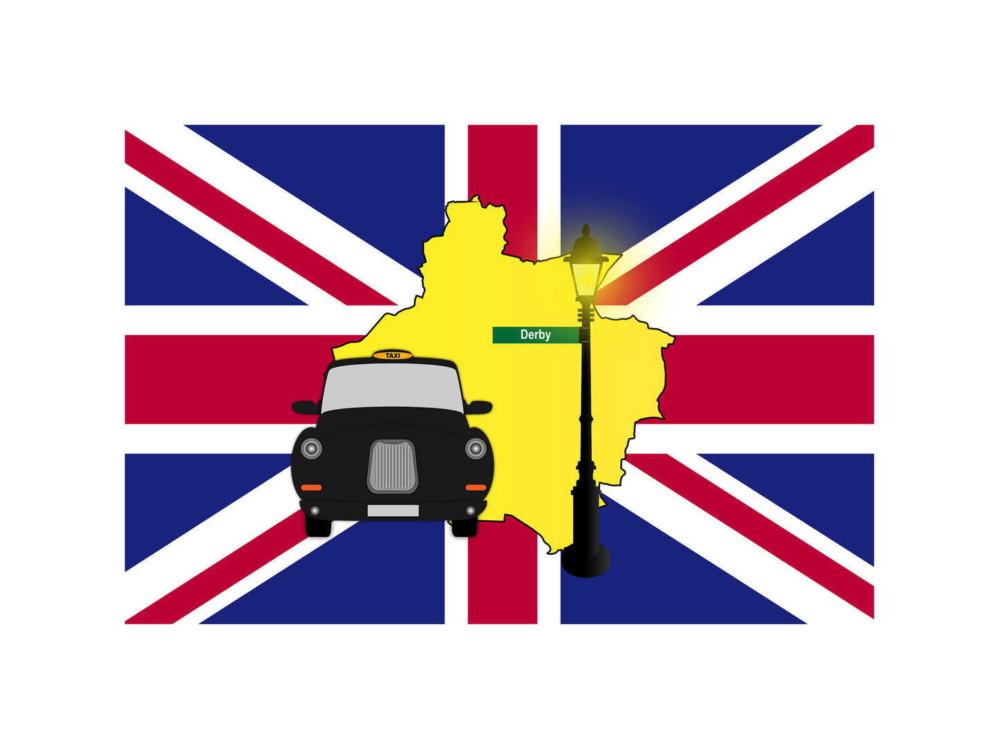 Derby United Kingdom Black Taxi Vector Illustrations | Iconic London Taxi Collection