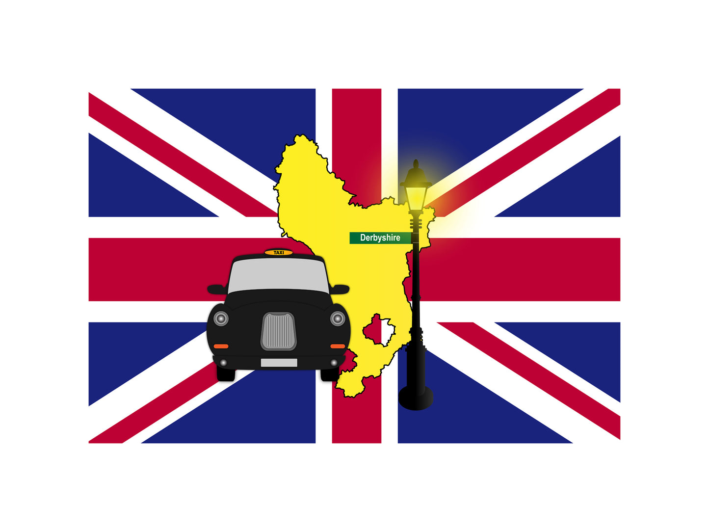 Derbyshire United Kingdom Black Taxi Vector Illustrations | Iconic London Taxi Collection
