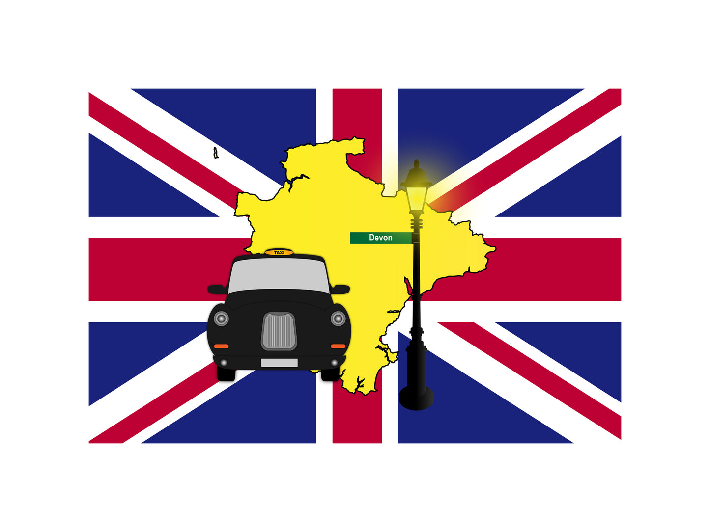 Devon United Kingdom Black Taxi Vector Illustrations | Iconic London Taxi Collection