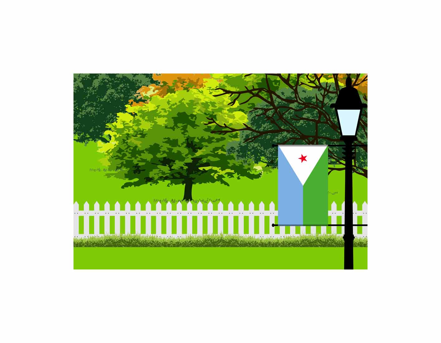 Djibouti Home Town Trees Landscape Moon Night Vector Illustrations