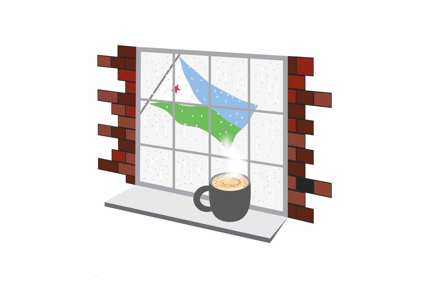 Djibouti Coffee Rain Window Vector Illustration | Cozy Café Scene