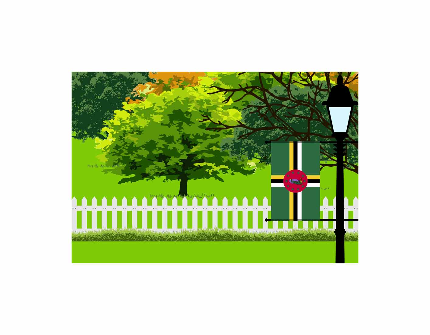 Dominica Flag Trees Street Lamp Vector Illustration