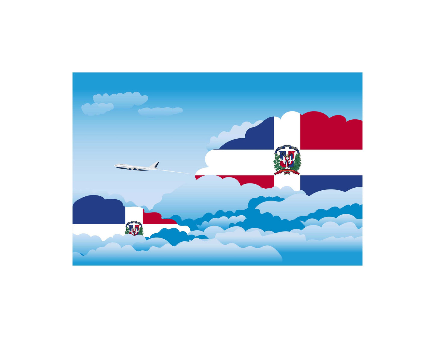 Dominican Republic Airplane Day Clouds Vector Illustration | Travel & Aviation Sky Scene