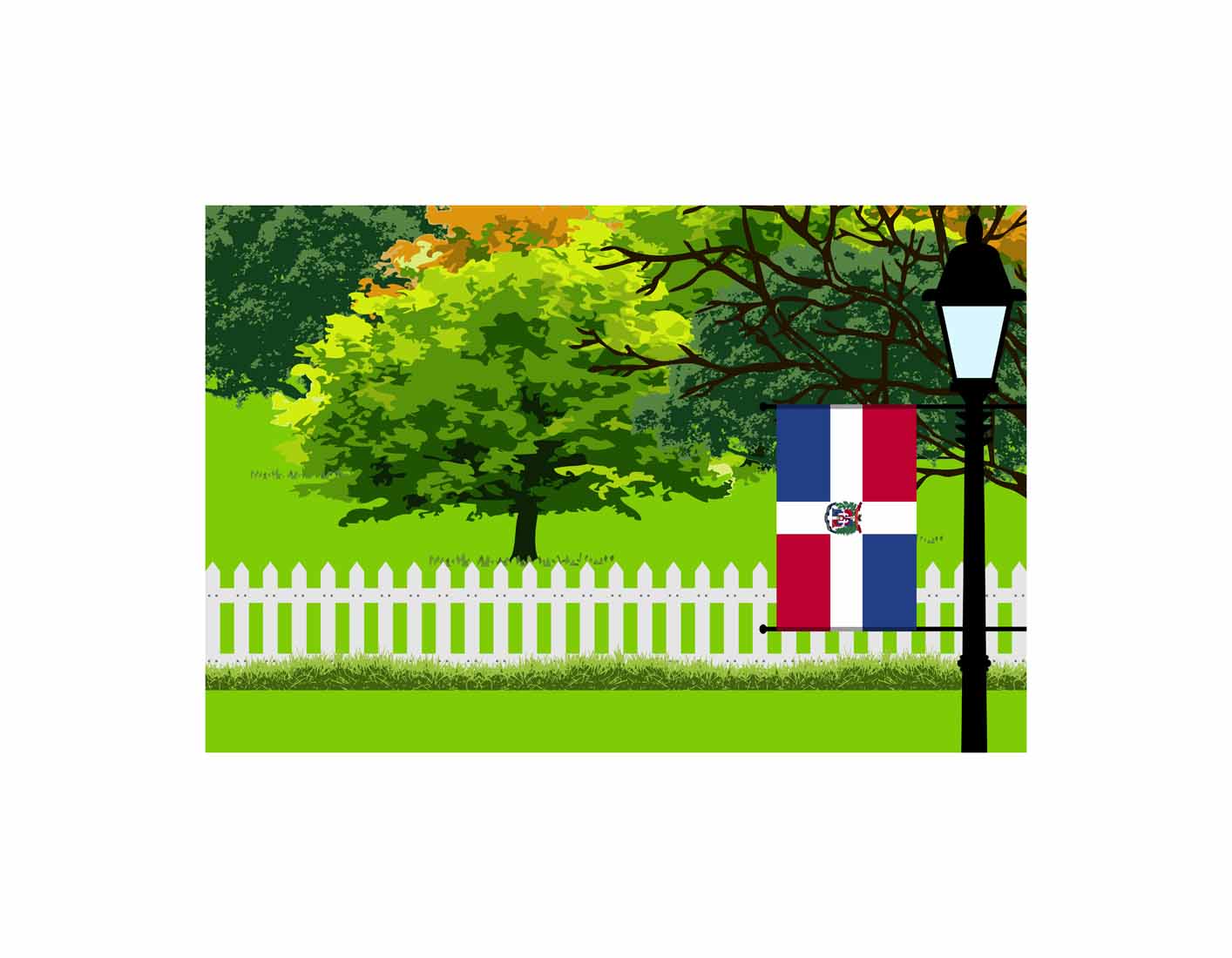 Dominican Republic Trees Street Lamp Vector Illustration