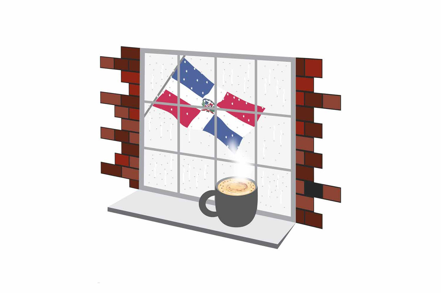 Dominican Republic Coffee Rain Window Vector Illustration | Cozy Café Scene