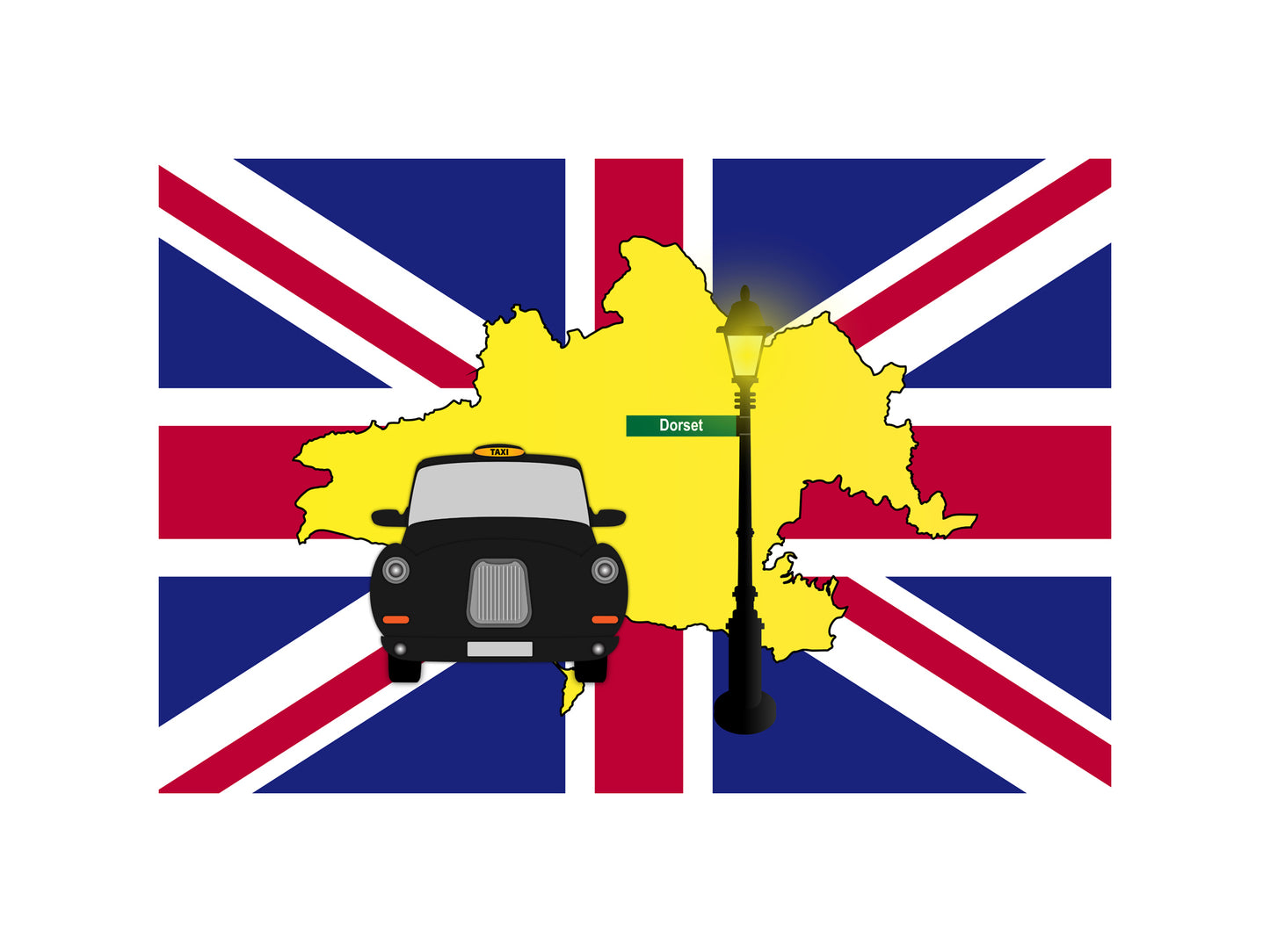 Dorset United Kingdom Black Taxi Vector Illustrations | Iconic London Taxi Collection