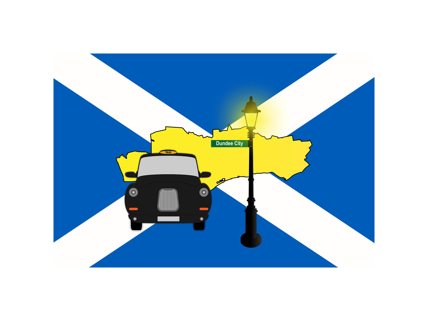 Dundee City United Kingdom Black Taxi Vector Illustrations | Iconic London Taxi Collection