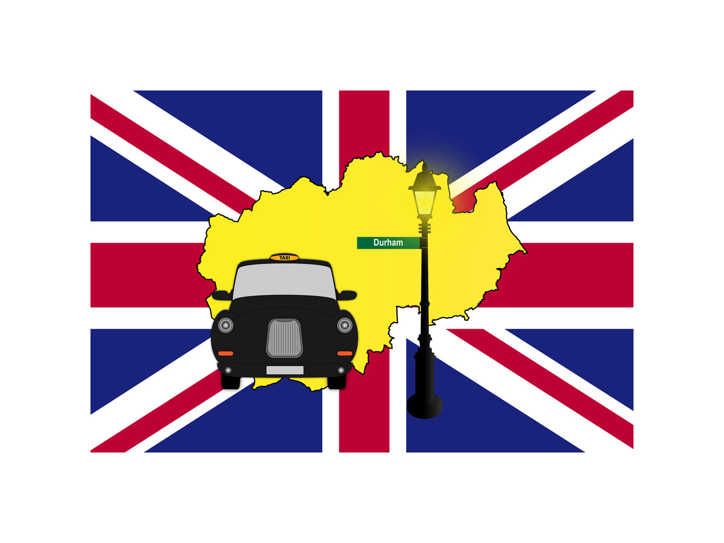 Durham United Kingdom Black Taxi Vector Illustrations | Iconic London Taxi Collection