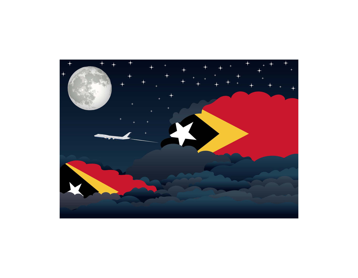 Easter Island Rapa Nui Airplane Night Clouds Vector Illustrations | Aviation Night Sky Collection