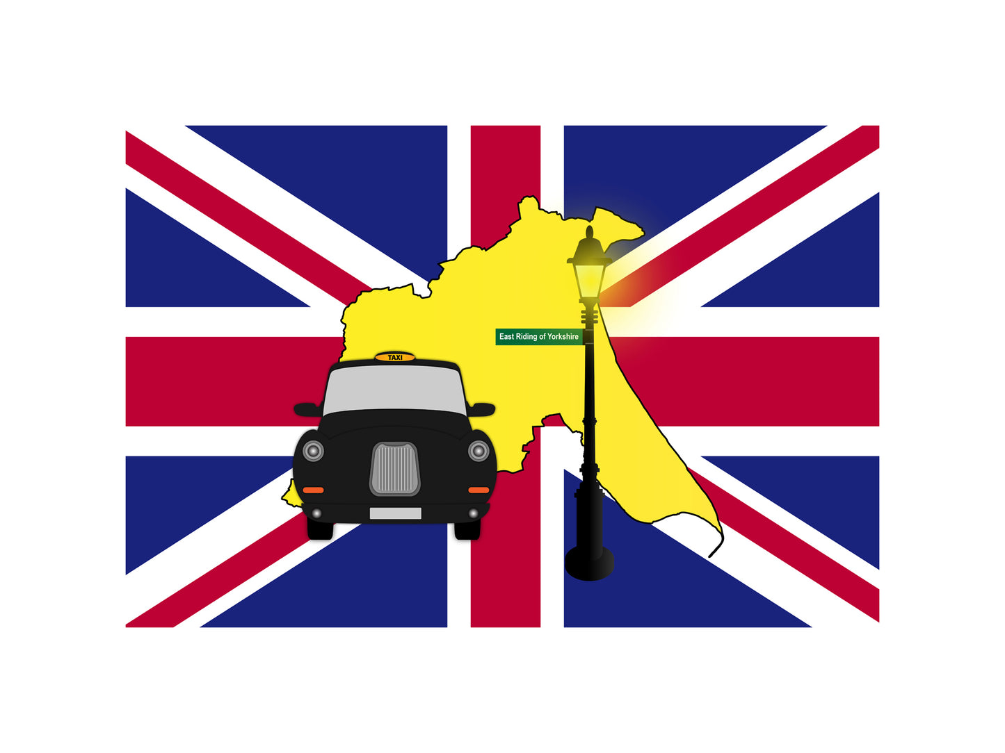 East Riding of Yorkshire United Kingdom Black Taxi Vector Illustrations | Iconic London Taxi Collection