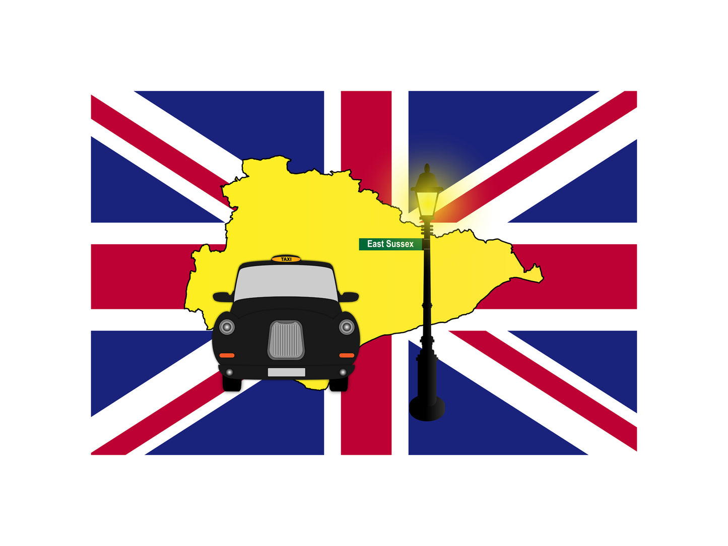 East Sussex United Kingdom Black Taxi Vector Illustrations | Iconic London Taxi Collection