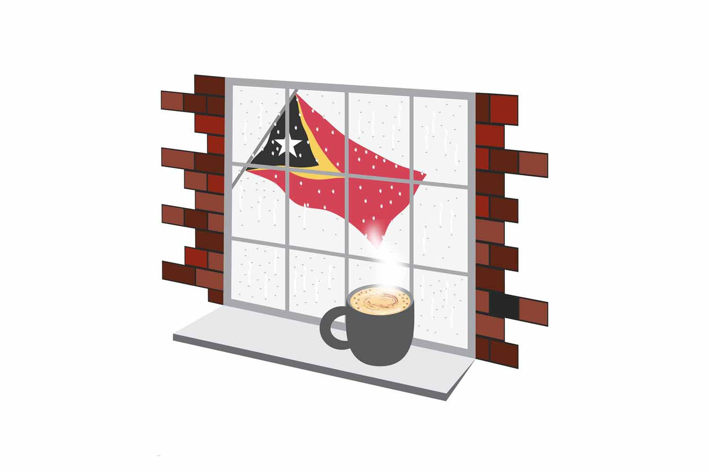 East Timor Coffee Rain Window Vector Illustration | Cozy Café Scene